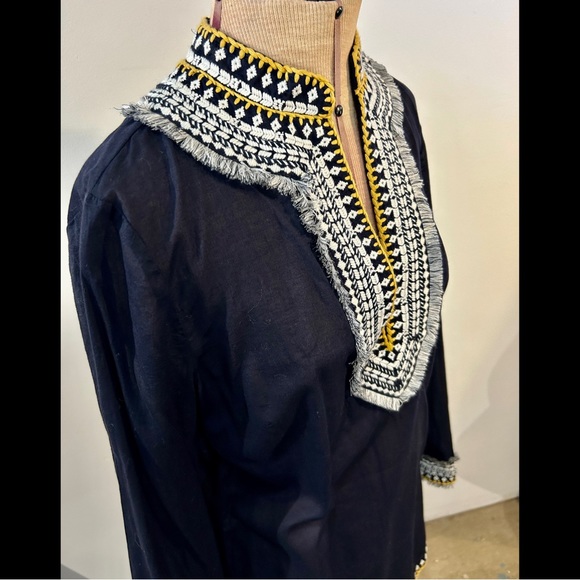 Tory Burch Embroidered Fringe Tunic Top in Navy Size 6 - Picture 7 of 12
